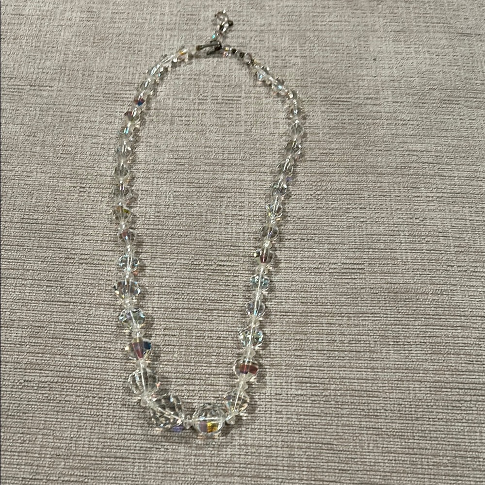 Vintage Clear AB Aurora Borealis Crystal Graduated Beaded Faceted Necklace